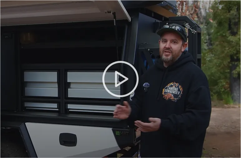 MRT X-Series canopy with drawer storage system demonstrated by Camping Downunder in Australian outdoors