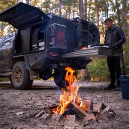 campfire with chassis mount canopy and BBQ on the bacl