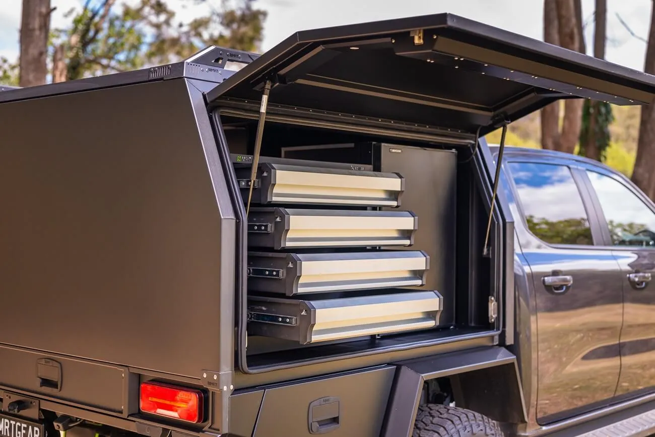 Shelving and drawers in MRT Ute Canopy Chassis mount